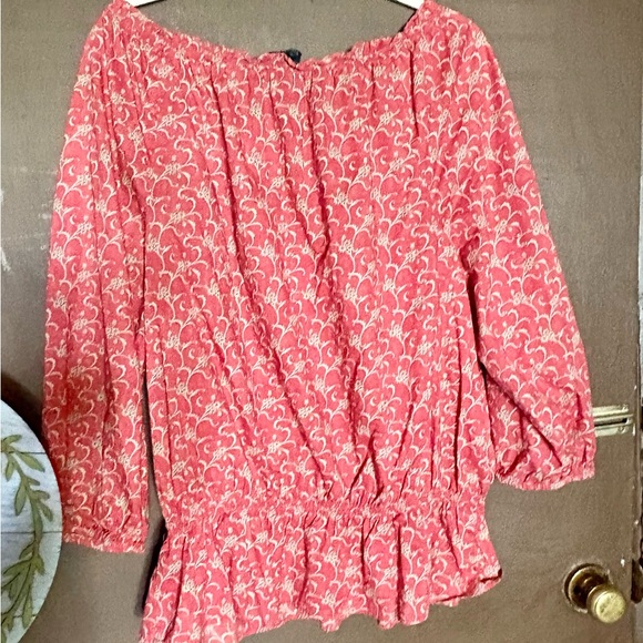 Lauren Ralph Lauren Jeans Co.Women's Peasant Top Shirt Muted Red Beige Print - Picture 3 of 7